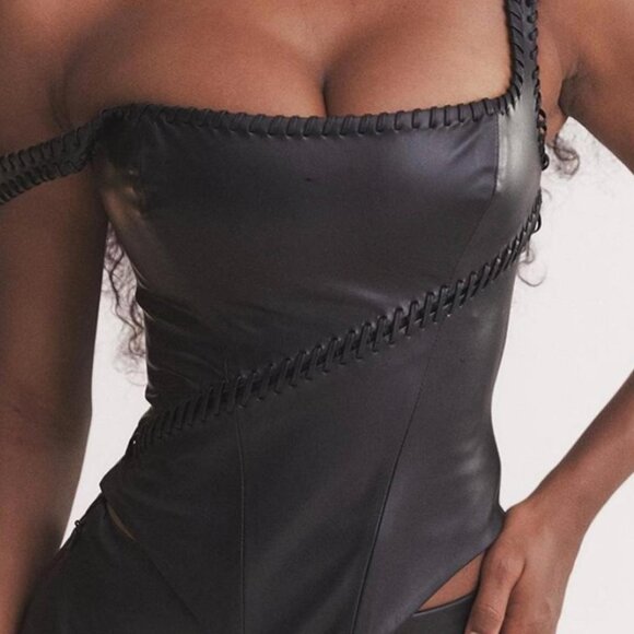 House of CB Tops - House of CB Women's Leonie Black Vegan Leather Corset Top